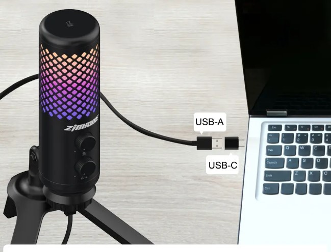 Студийный конденсаторный USB микрофон Zimhome ZTD12 с RGB подсветкой для ПК  ZTD12 фото