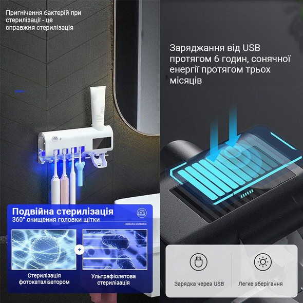 Диспенсер - дозатор для зубної пасти та ультрафіолетовий стерилізатор щіток Z1-C Z1-C фото