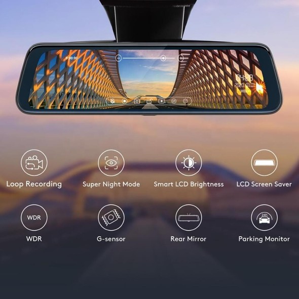 Автомобільний відеореєстратор-дзеркало з 10-дюймовим екраном і подвійним об'єктивом Full HD 1080p ThiEYE CarView 2