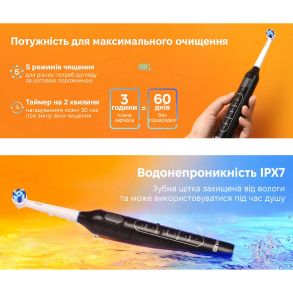 Електрична зубна щітка Bitvae BV R1 black BITR1bl фото