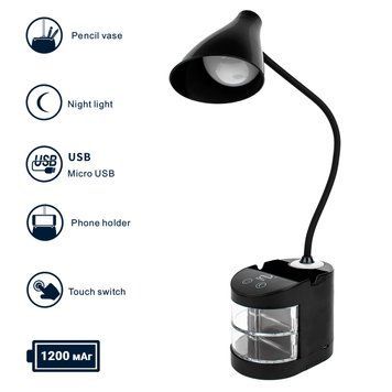 Настольная лампа с аккумулятором Taigexin TGX-7011/TGX-7708 5W 220Lm 4100K 1200mAh c органайзером Black TGX-7708 фото