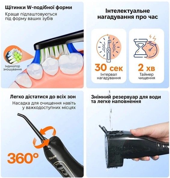 Набір Bitvae іригатор F5020 black + зубна щітка E11 black BVF5020E-E11 фото