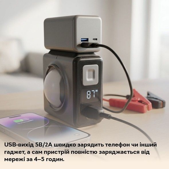 Пускозарядний пристрій Inspire 12В 37 Вт/год (10000 мАг) компресор + USB зарядка + LED ліхтарик + сумка