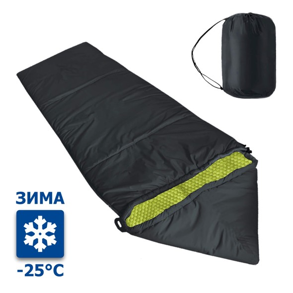 Зимовий вологостійкий спальний мішок-ковдра INSPIRE з капюшоном, Чорний zwsm-1 фото