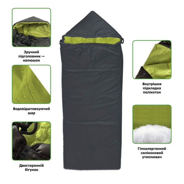 Зимний влагостойкий спальный мешок-одеяло INSPIRE с капюшоном, Чёрный zwsm-1 фото
