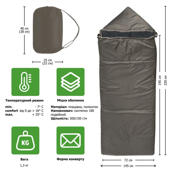 Влагостойкий спальный мешок-одеяло INSPIRE с капюшоном, Коричневый wsm-3 фото