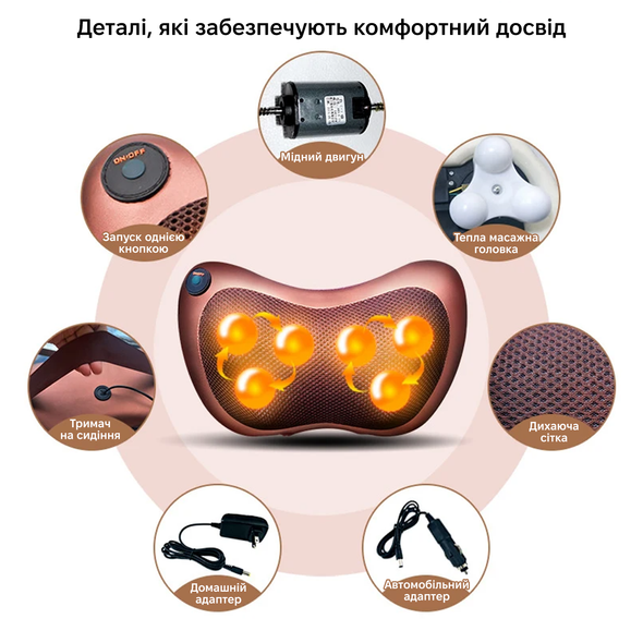Масажна подушка SL-898 для голови, шиї, попереку та стоп 4 роликовий масажер для дому та автомобіля SL-898 фото