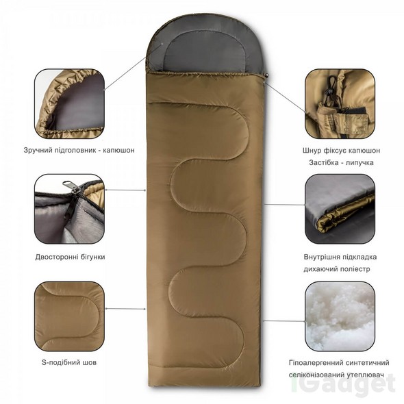 Спальный мешок-одеяло INSPIRE с капюшоном, Оливковый inspr-sm1 фото
