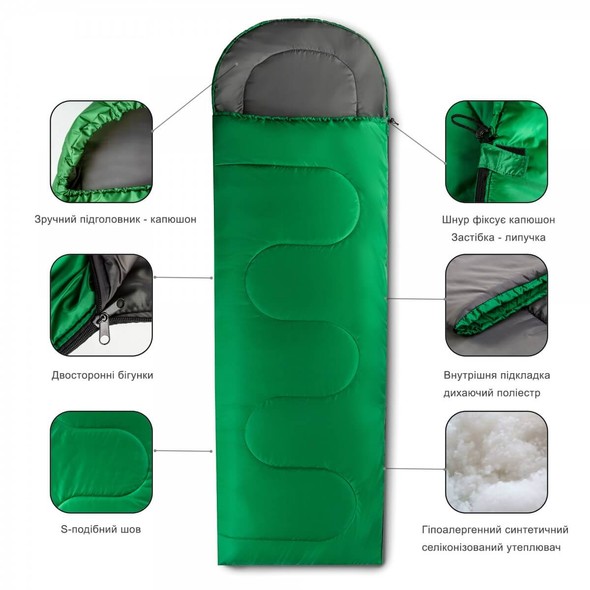 Спальный мешок-одеяло INSPIRE с капюшоном, Зелёный inspr-sm3 фото