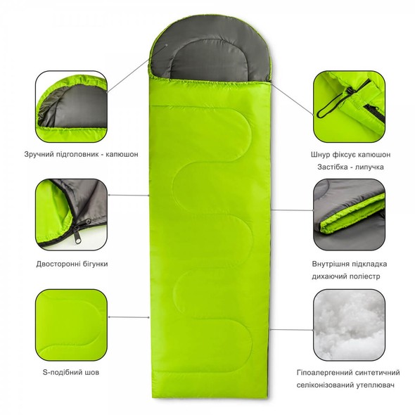 Спальный мешок-одеяло INSPIRE с капюшоном, Лайм inspr-sm4 фото
