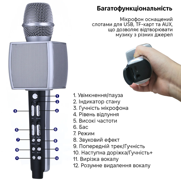 Беспроводной караоке микрофон Magic Karaoke YS-98 Pro silver